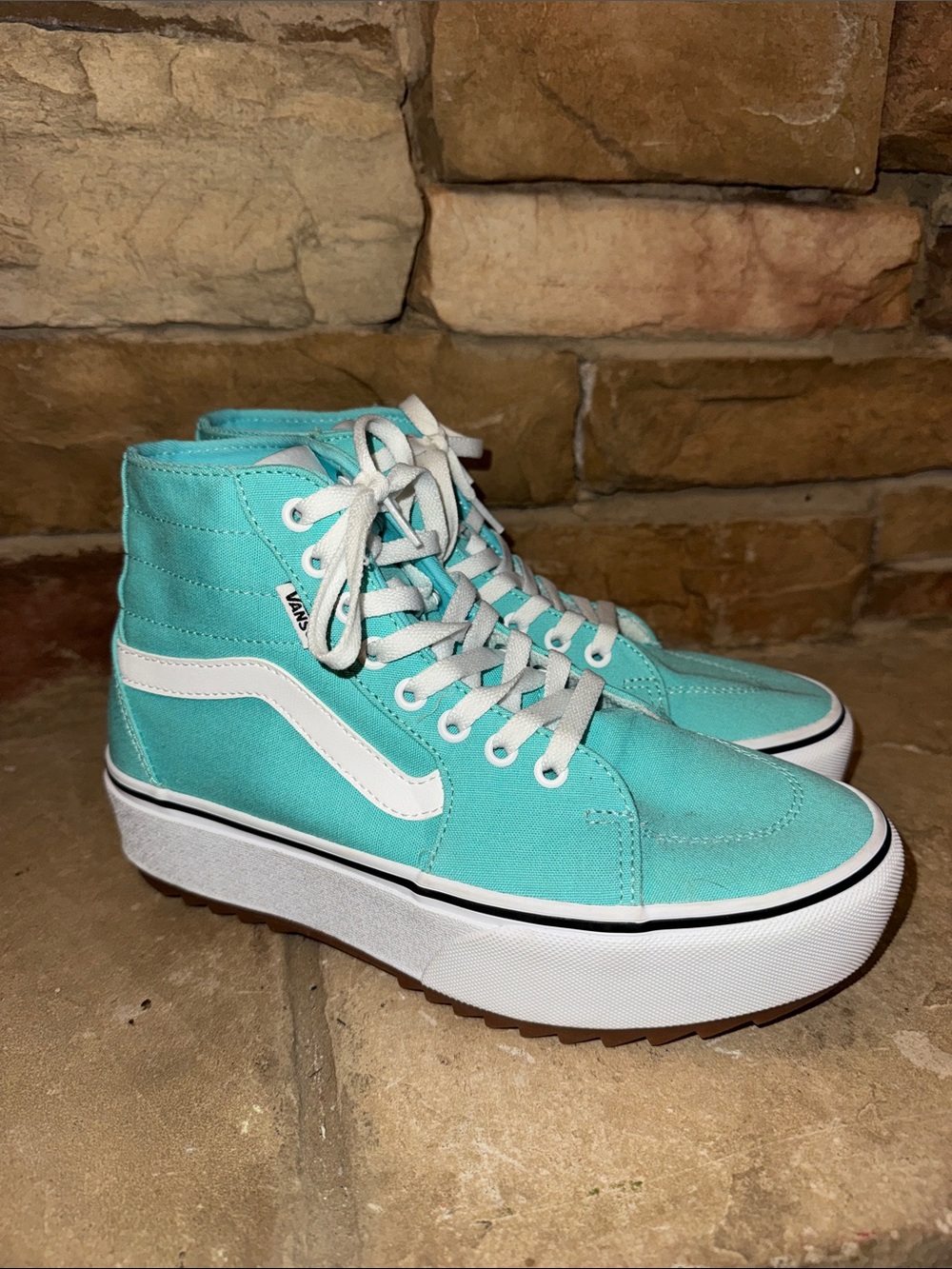 Vans Women's Turquoise High-Top Platform Sneakers with White Stripe